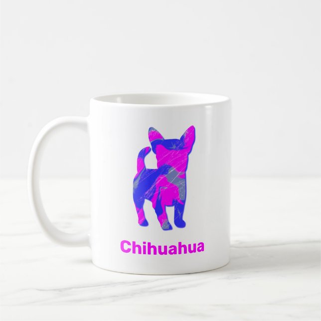 Mug Chihuahua Hot rose & bleu Silhouette Chien Blanc (Gauche)