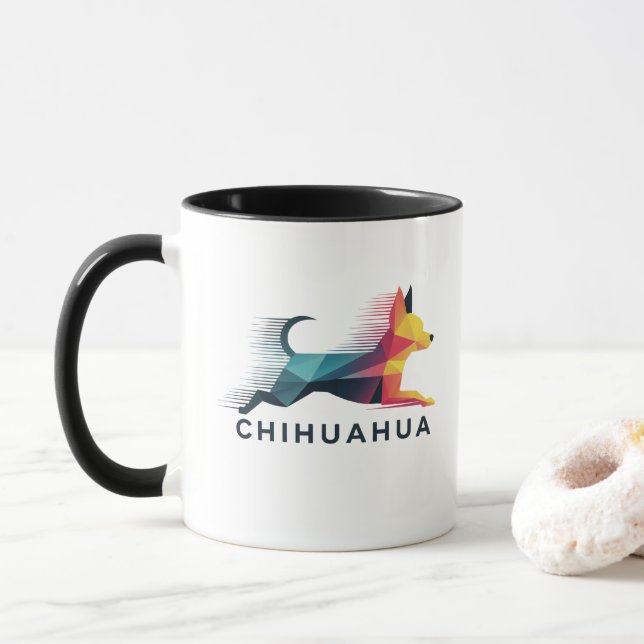 Mug Chihuahua poligonal en amarillo y azul (Avec donut)
