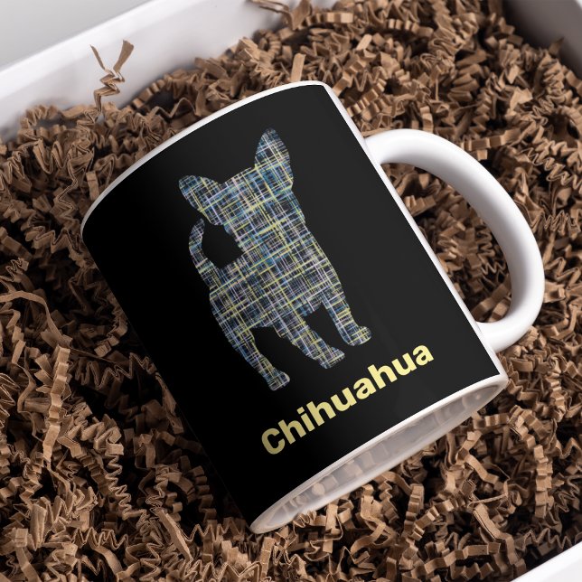 Mug Chihuahua Yellow & Black Grid Line Classic Round S (Créateur téléchargé)