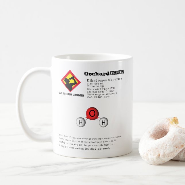Mug Chimie amusante Dihydrogène Monoxyde (H2O) (Avec donut)