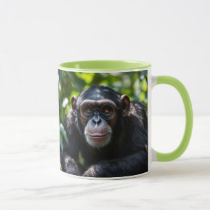 Mug Chimpanzé curieux avec lunettes dans la jungle.