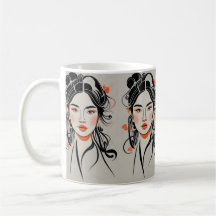 Chinoise dessinée avec stylo à encre noire, geisha