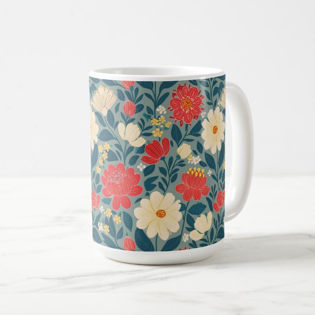 Mug Chinoiserie florale rouge, verte et crème (Devant droit)