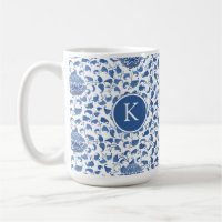 Chinoiserie Monogramme Blanc Bleu Initiale