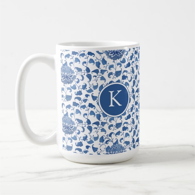 Mug Chinoiserie Monogramme Blanc Bleu Initiale (Gauche)