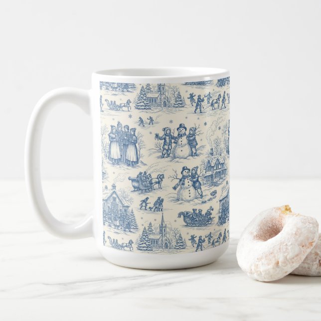 Mug Chinoiserie Toile de l'Hiver Bleu (Avec donut)