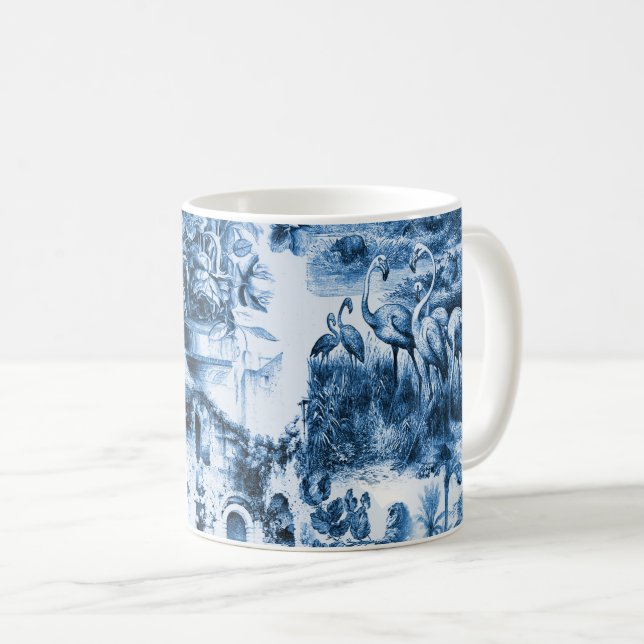 Mug Chinoiserie toile, saule bleu, porcelaine bleue   (Devant droit)
