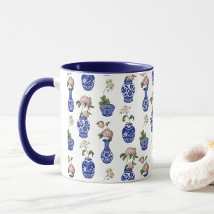 Mug Chinoiserie vases bleus et fleurs 