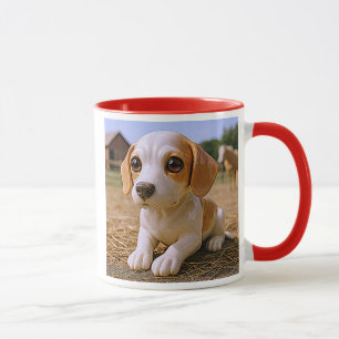 Mug chiot 3D réaliste à la ferme.