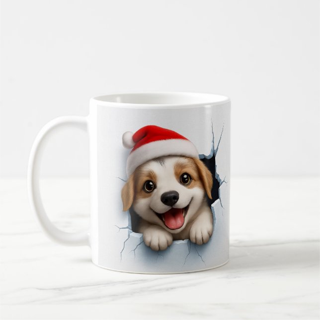 Mug Chiot adorable avec un chapeau de Père Noël Chien  (Gauche)
