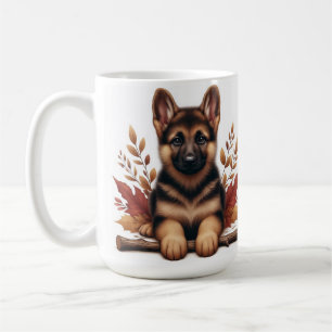 Mug Chiot Allemand Posé Avec Feuilles D'Automne