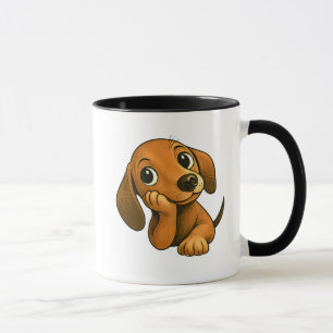 Mug Chiot aux grandes oreilles, allongé et rêveur.