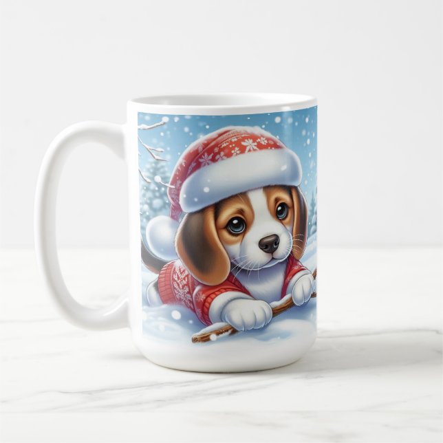 Mug Chiot Beagle Adorable en Tenue de Noël  (Gauche)