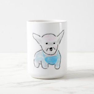 Mug Chiot Blanc Dans Un Bavoir Bleu Cadeau Pour Animal
