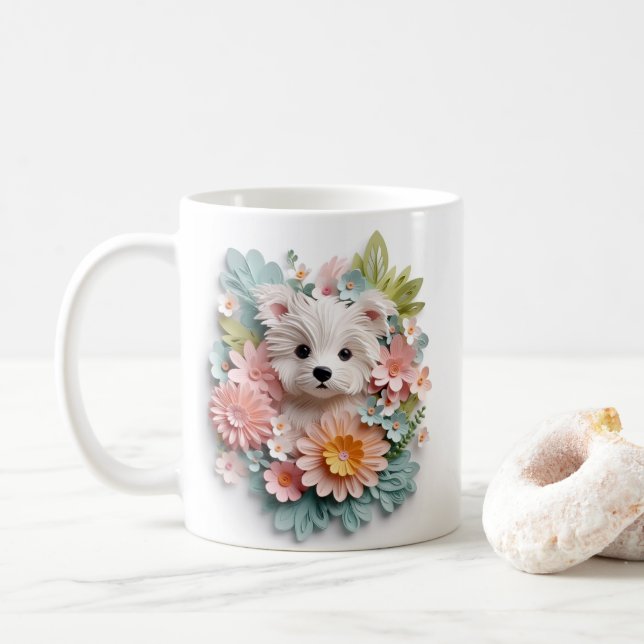 Mug Chiot blanc pastel imprimé 3D (Avec donut)