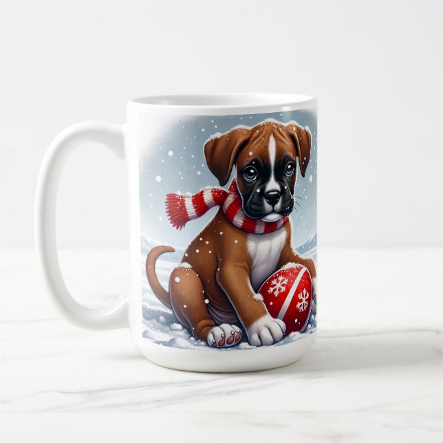 Mug Chiot Boxer Adorable dans un Paysage enneigé (Gauche)