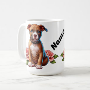Mug Chiot Brun Mignon avec des Roses 