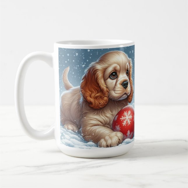 Mug Chiot Cocker Spaniel se reposant sur la neige avec (Gauche)
