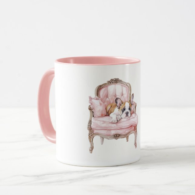 Mug Chiot crème noir dormant doux (Devant gauche)