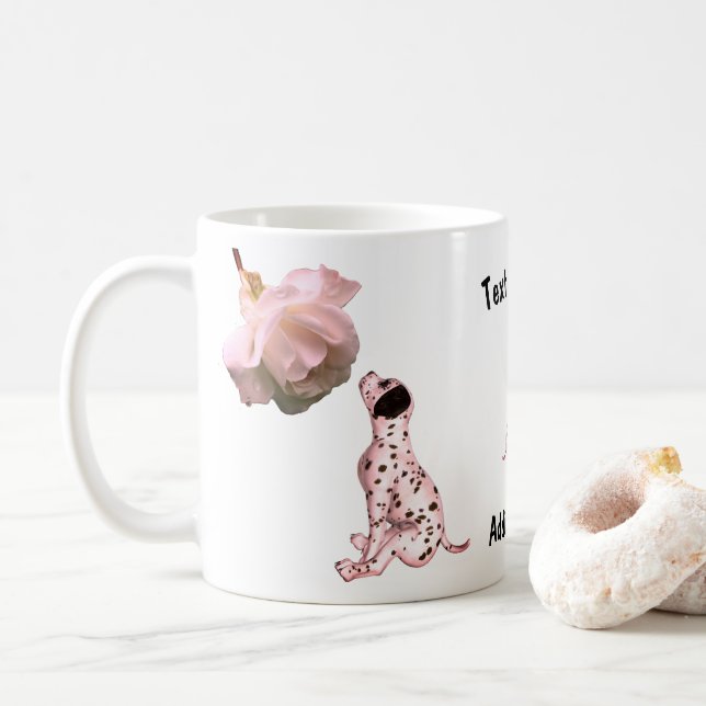 Mug Chiot dalmate Et Rose Blanche Personnalisé (Avec donut)