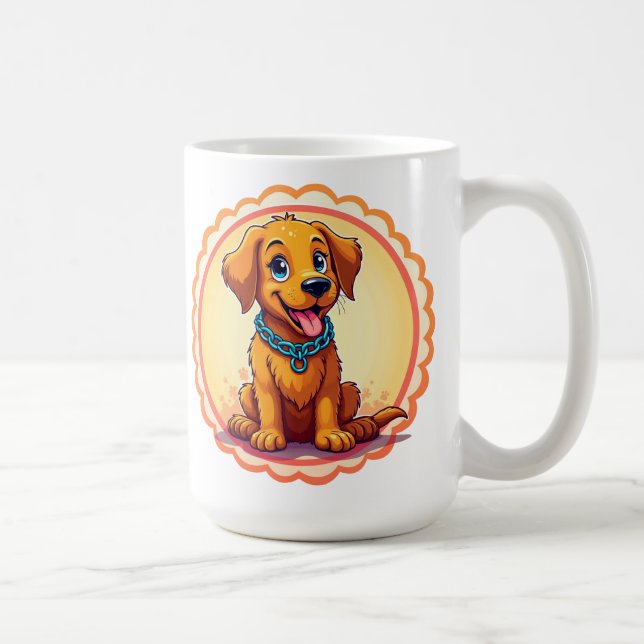 Mug Chiot de dessin animé mignon avec collier bleu (Droite)