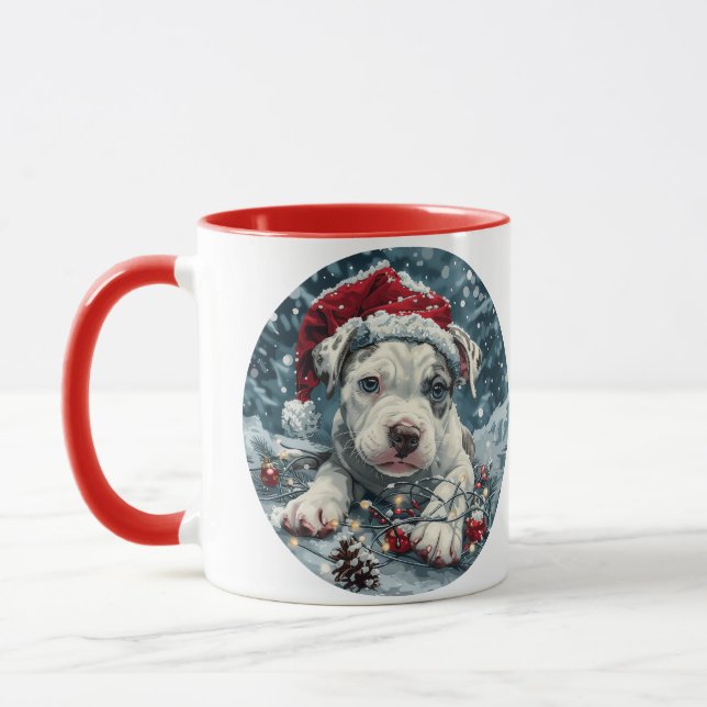 Mug Chiot de Noël Pit Bull Père Noël (Gauche)