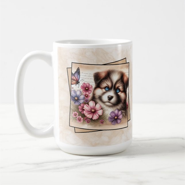 Mug Chiot Douillet & Jardin Coloré (Gauche)