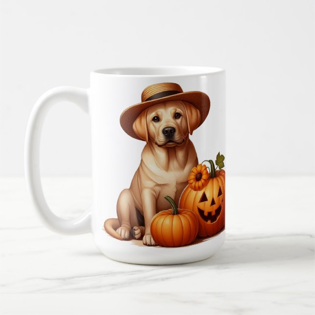 Mug Chiot du Labrador jaune portant Casquette avec Cit (Gauche)