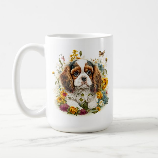 Mug Chiot et fleurs Cavalier Roi Charles Espagnol #4 (Gauche)