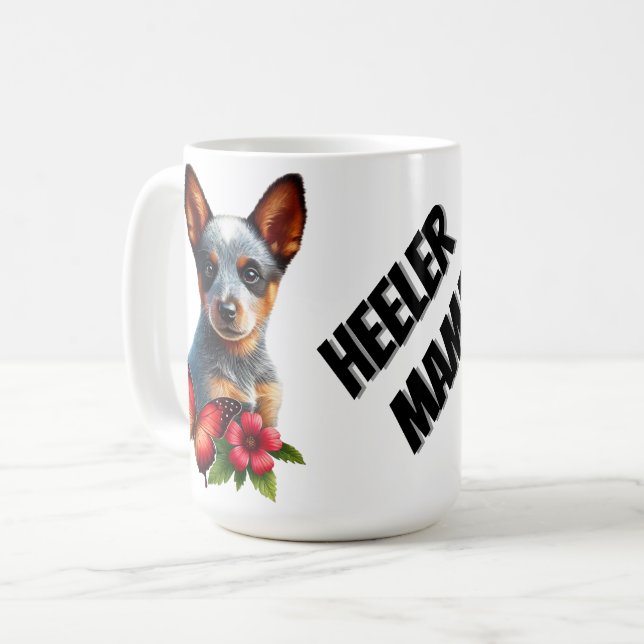 Mug Chiot Heeler Mignon Avec Papillon et Fleur  (Devant gauche)