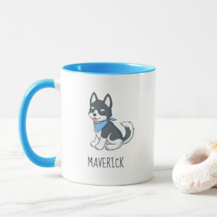 Mug Chiot Husky de Dessin Animé Mignon avec Nom Person