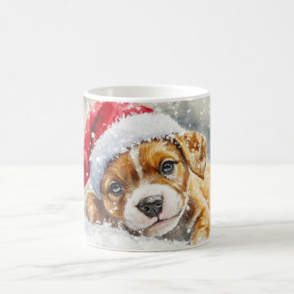 Mug Chiot jouant avec Santa Hat - Aquarelle