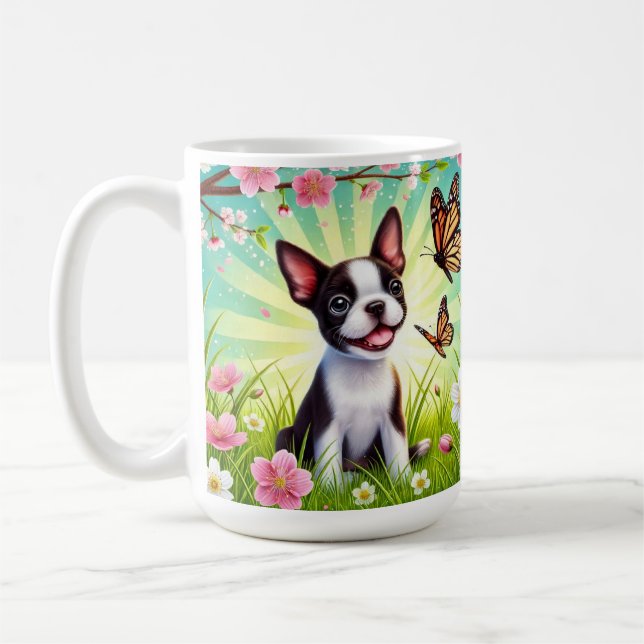 Mug Chiot mignon avec fleurs et papillons (Gauche)