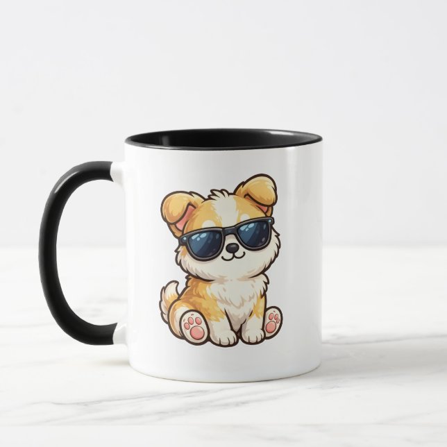Mug Chiot Mignon avec Lunettes de Soleil Design Kawaii (Gauche)