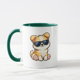 Mug Chiot Mignon avec Lunettes de Soleil Design Kawaii