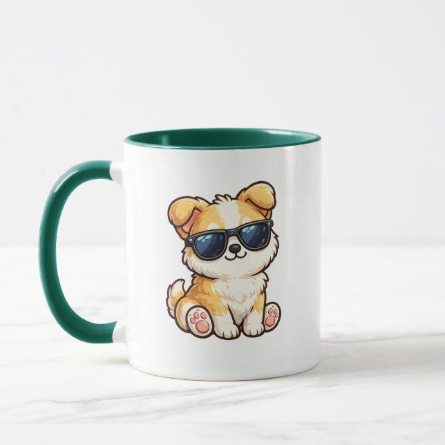 Mug Chiot Mignon avec Lunettes de Soleil Design Kawaii (Gauche)