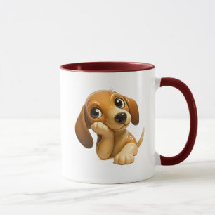 Mug Chiot mignon couché avec regard doux et drôle.