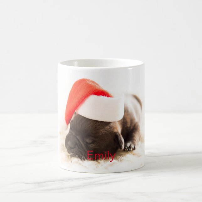 Mug Chiot mignon personnalisé avec chapeau de Père Noë (Centre)