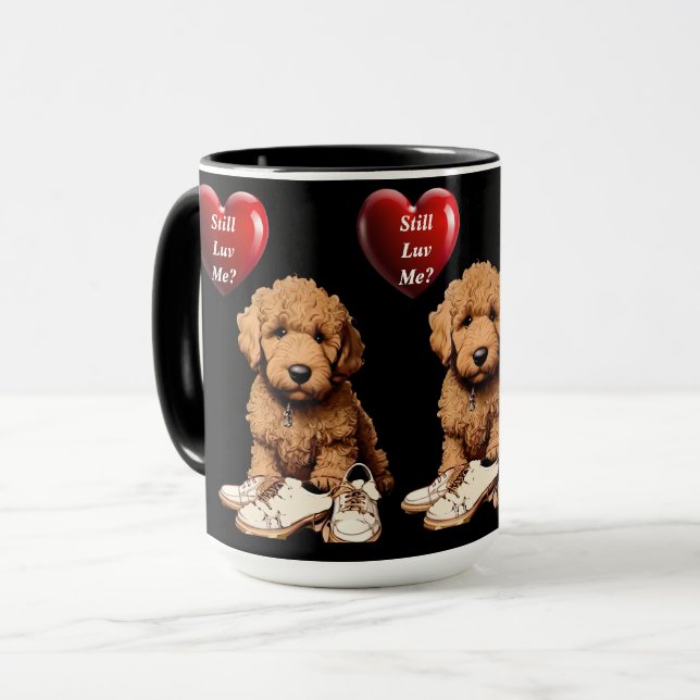 Mug Chiot mignon romantique avec cœur et chaussures mâ (Devant gauche)
