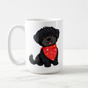 Mug Chiot noir adorable portant un bandana rouge