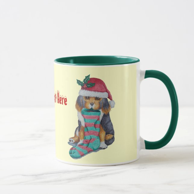 Mug chiot noir et brun mignon vêtu pour noël (Droite)