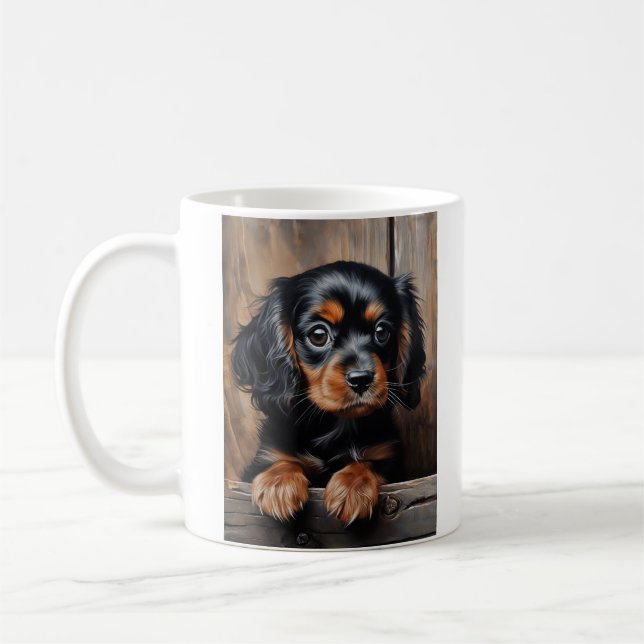 Mug Chiot noir et tan Cavalier (Gauche)
