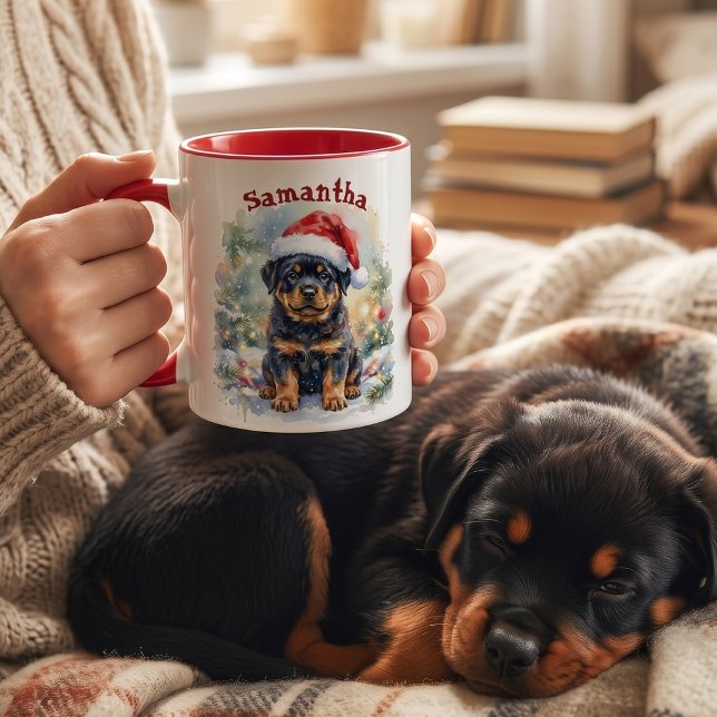 Mug Chiot Rottweiler personnalisé pour Noël (Créateur téléchargé)