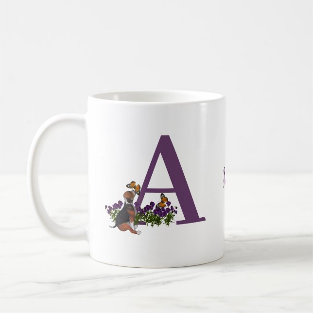 Mug Chiots Beagle Papillons Monogramme Initiale A Nom  (Gauche)
