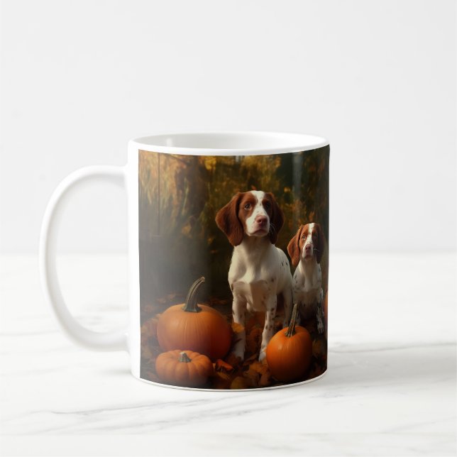 Mug Chiots Brittany Spaniel Délice d'Automne Citrouill (Gauche)