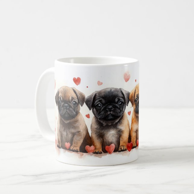 Mug Chiots Carlin avec des Cœurs - Saint-Valentin (Devant gauche)