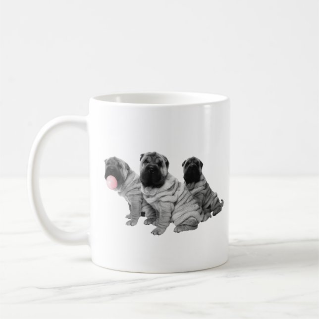 Mug Chiots chinois Shar Pei noir blanc bulle gomme (Gauche)