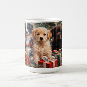 Mug Chiots de Noël avec des cadeaux sous l'arbre décor