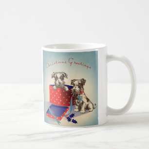 Mug Chiots mignons, cartes de vœux de Noël vintage