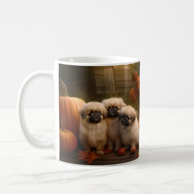 Mug Chiots Pékinois Automne Délice Citrouille (Gauche)